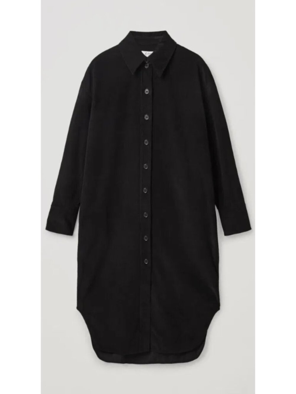 COS Corduroy Shirt Midi Dress Black US 12 Minimalist Quiet Luxury 90s Oversized - Picture 2 of 14
